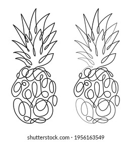 Vector illustration of pineapple. Template for your design. Continuous line drawing.