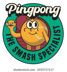 Vector Illustration of Pingpong Ball Mascot with Retro Mascot Illustration Available for Logo Badge