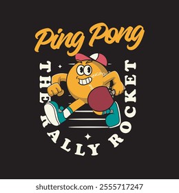Vector Illustration of Pingpong Ball Mascot with Retro Mascot Illustration Available for Tshirt Design