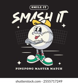 Vector Illustration of Pingpong Ball Mascot with Retro Mascot Illustration Available for Tshirt Design