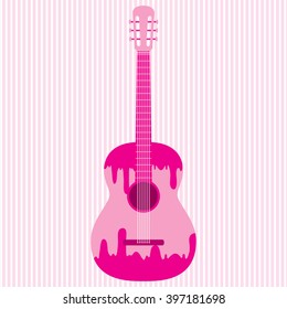 Vector illustration of pink acoustic guitar