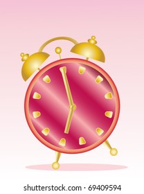 vector illustration of a pink alarm clock with gold fittings in eps 10 format