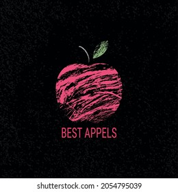 Vector illustration of a pink apple. Pastel brushes on black background. Flat style. EPS 10