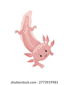 Vector illustration of a pink axolotl with feathery gills.