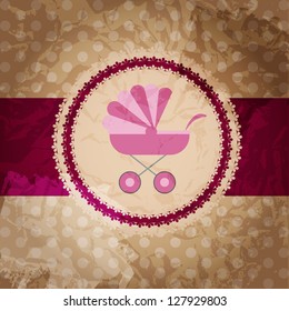 Vector illustration of pink baby carriage for newborn girl