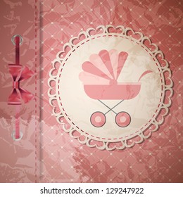 Vector illustration of pink baby carriage for newborn girl