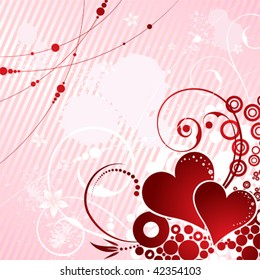 vector illustration: pink background and two red hearts