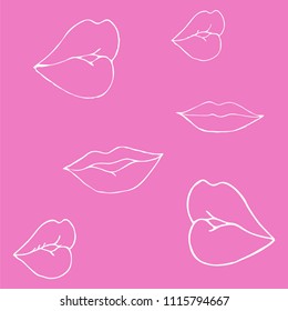 Vector illustration of a pink background white lip liner kisses