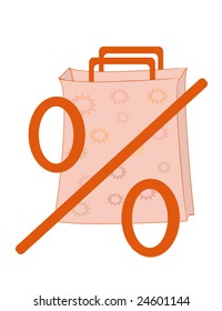 vector illustration of pink bag with sign of percent before isolated on white