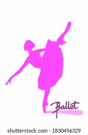 Vector illustration of Pink Ballerina. Young ballet dancer dressed in professional outfit. Vector illustration of classical dancer for card, dress, book, poster, dancer studio. 