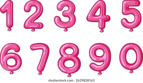 Vector illustration of pink balloon numbers with a glossy finish. Perfect for playful designs and educational materials
