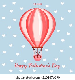 Vektorgrafik eines rosafarbenen Ballons auf Herzhintergrund für den Valentinstag für Postkarte, Textilien, Dekoration, Poster. Grußkarte.