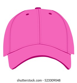 Vector illustration of pink baseball cap front view isolated on white background. Baseball cap template design