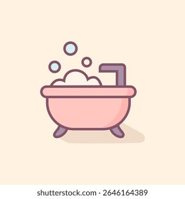Vector illustration of pink bathtub with bubbles representing self-care, relaxation, mental wellness, hygiene, and spa therapy