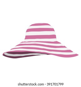 Vector illustration pink beach hat isolated on white. Striped sun summer hat