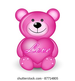 Vector illustration of pink bear with heart