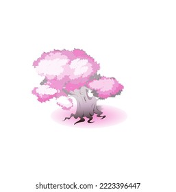 Ilustración vectorial árbol grande rosa sobre fondo blanco aislado. Naturaleza en árbol de otoño.cerezo.