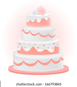 Vector illustration of a pink birthday cake isolated on background