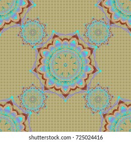 Vector illustration. Pink and blue damask paisley wallpaper. Seamless background, grunge style.