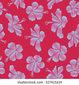 Vector illustration. Vector illustration of pink and blue hibiscus flowers. Seamless pattern with pink and blue flowers.