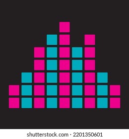 Vector illustration with pink and blue neon sound bar graphic equalizer retro lights or business chart 