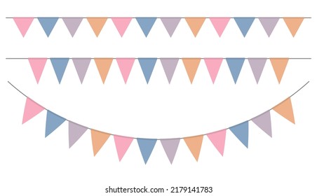 Vector illustration of a pink, blue, purple and orange flag on a white background ,Party background with flags.