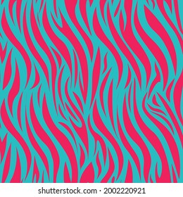 Vector illustration of pink and blue stripes forming seamless pattern of zebra hide
