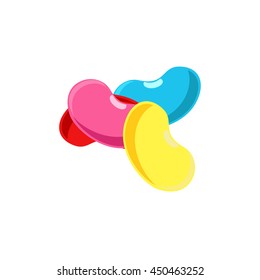 Vector Illustration Pink, Blue, Yellow And Red Jelly Beans. Kids Candy