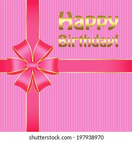 Vector illustration of Pink Bow, Happy Birthday!