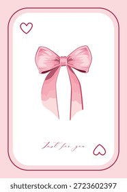 Ilustración vectorial Lazo rosa con corazones "Solo para ti" texto, diseño de San Valentín, romántico, elegante, minimalista