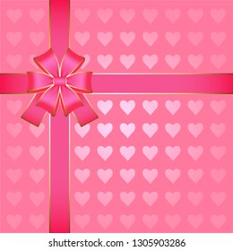 Vector illustration of Pink bow on a pink wiht hearts background