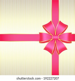 Vector illustration of Pink bow on a gold background