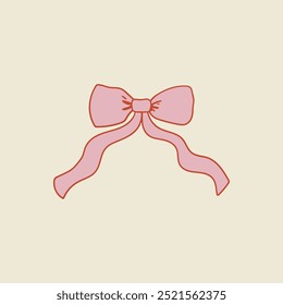 Vector illustration of pink bow on isolated background. Coquette and balletcore aesthetic. Hand drawn ribbon clipart for birthday, wedding, holidays, valentines day, etc.