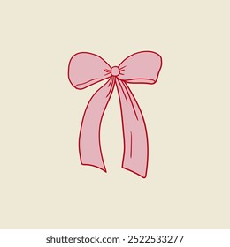 Ilustración vectorial de lazo rosa en estilo sketch. Estética de coqueta y núcleo de ballet. Clipart de cinta dibujado a mano para cumpleaños, bodas, días festivos, día de San Valentín, etc.