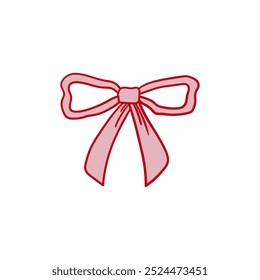 Ilustración vectorial de lazo rosa en estilo sketch. Estética de coqueta y núcleo de ballet. Clipart de cinta dibujado a mano para cumpleaños, bodas, días festivos, día de San Valentín, etc.