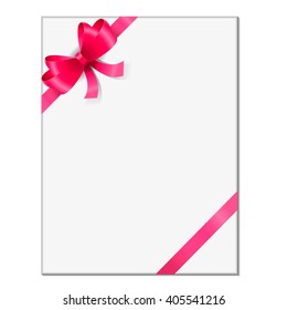 Vector illustration  of pink bow. White gift with pink ribbon and bow