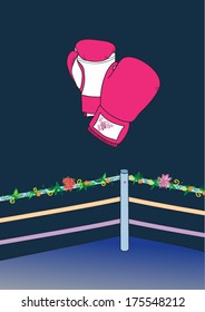 Vector illustration with pink boxing-gloves and ring