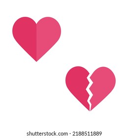 vector illustration of a pink and broken hearts, icon set