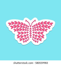Vector illustration of pink butterfly made from small hearts. Wall sticker, decal or decoration.