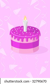 Ilustração vetorial de bolo rosa com vela