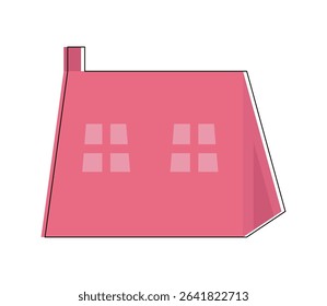 Vector illustration of pink camping tent with windows and chimney.