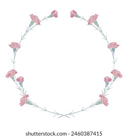 Vector illustration of pink carnation circular frame