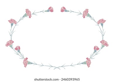 Vector illustration of pink carnation oval frame