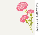 Vector illustration of pink carnations bouquet on a light background with space for text