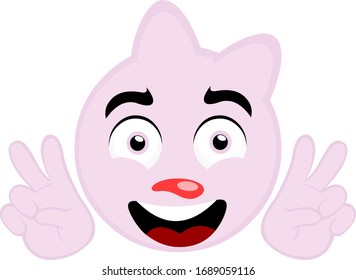 Vector illustration of a pink cartoon kitten