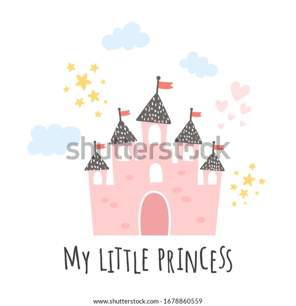 白い背景にピンクの城と私の小さなプリンセスのテキストを含むベクターイラスト のベクター画像素材 ロイヤリティフリー