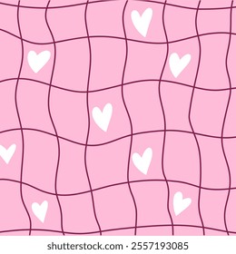 Vector illustration of a pink cell background with white hearts