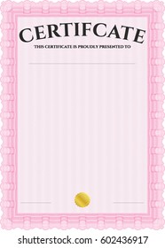 Ilustración vectorial del icono de plantilla de certificado rosa en rosa