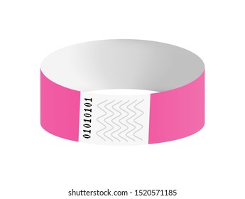 Vector illustration of pink cheap empty bracelet or wristband. Sticky hand entrance event paper bracelet isolated on a white background. Template or mock up suitable for various uses of identification