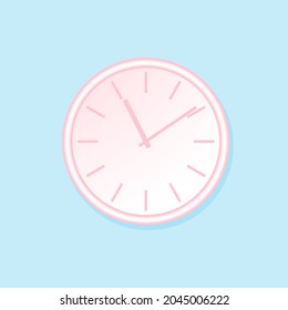 Vector illustration, pink clock on a blue background.